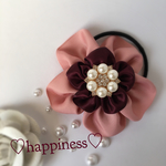 ✴︎new✴︎happiness flowerのヘアゴム♡大人ピンク×サテンボルドー