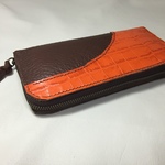 ワイルド系レザーウォレット ダークブラウン&オレンジクロコ型押し  長財布