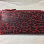 本革 レッド系 ヒョウ柄 L型レザーウォレット 長財布