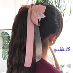 ビッグリボン/8.アンティークモーヴ/チャーム付き＋100円/ゴムorバレッタ＋50-100円orポニーフック＋100円