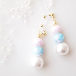 【sale】パステルビーズととコットンパール　ゆれるピアス/樹脂ノンホールイヤリング 