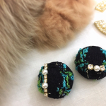 K18GP✧CHANELツイード✧一粒ピアス/イヤリング(large:navy)