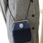 カラーリネンのがま口スマホポシェット・ネイビー