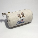 こなお様オーダー品☆犬の手刺繍のミニ筒型ポーチ