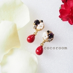 ＊大人かわいい＊あかの雫しろの花ピアス