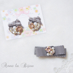 送料込み◡̈ママと一緒に♡リボンとビジューのピアス&ヘアクリップ