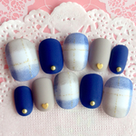 再販♡RUNA♪ネイビーグレーマットブランケットネイルチップ