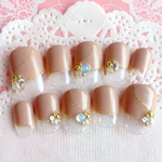 再販2♡RUNA♪ベージュ変形フレンチパーティネイルチップ