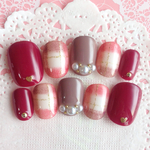 再販♡RUNA♪ブランケットボルドー系ネイルチップ