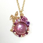 うさぎ 淡い紫のマットゴールドネックレス たまご 薔薇 レジン パール ビジュー 送料無料 