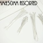 【送料無料】30mm＆50mm 4種のピンアソート ホワイトシルバー 各50本×4種類 計200本 パーツ 素材 材料