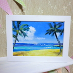 油絵　『常夏の島』　額付き