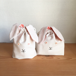 うさぎ巾着 ２点セット 生成り×ピンク