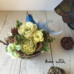 他サイト出品中 【＊bird  nest＊】幸せの青い鳥♪カフェ・オ・レボールの鳥の巣アレンジ【ナチュラルグリーン】
