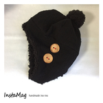 SALE 大人　Lサイズ　耳あてつき帽子　アラン風黒