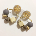 金箔 ×グレー×ウッド 大ぶりピアス