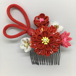 【リメイク再販】大輪の赤いお花の花束コーム【ご依頼品】