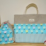 リネンとお花の レッスンバック & コップ入れ