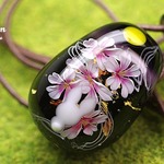 夜桜とうさぎのガラスチョーカー☆とんぼ玉[m170103]
