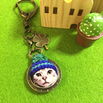 【新作】飛び出る猫のキーホルダー(スキー帽)スコティッシュ