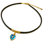 スエード調 チョーカー ネックレス ブルーハート クロス メダイ