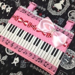送料込み　ハンドメイド移動ポケット　ピアノ　鍵盤　ピンク　リボン
