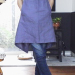 再販♪リネンのショート丈カフェエプロン♪シャンブレーパープル☆