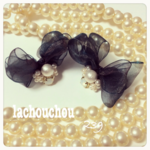 ♡オーガンジー♡リボン♡コットンパール♡イヤリングピアス