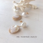 〜再販〜honesto〜K14GF淡水パール&キャラメルベージュポストピアス