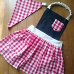 子供用 エプロン(ポケット付き)&三角巾 セット (デニム・赤ｷﾞﾝｶﾞﾑﾁｪｯｸ)