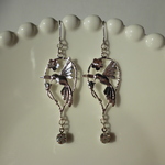 シルバー ハチドリ と お花 キラキラ ピアス