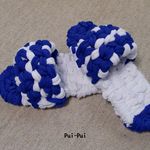 心地よく足裏を刺激する　布スリッパ　（白×青 ボーダー）　