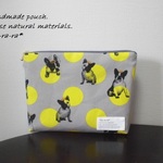 再販④！フレンチブルちゃん 大きめポーチ クラッチバック yellow×gray