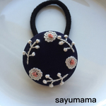 再販☆刺繍☆くるみボタンのヘアゴム