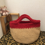 受注制作！レッド×ベージュ シンプルかわいい麻糸バッグ