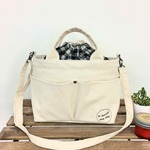 帆布カフェトート(オフホワイト)×ナチュラルチェック ショルダーストラップ付