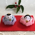 再販・つまみ細工(アレンジつまみ)「手のひらサイズの小さなおひなさま」うす紫とピンク