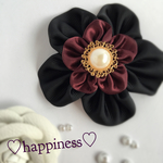 ヘアゴム/クリップ/コサージュ♡happiness flower♡ブラック×サテンボルドー♡