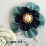 ヘアゴム/クリップ/コサージュ♡happiness flower♡大人ブルー×サテンネイビー♡