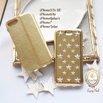 【 iPhone 】大人カッコイイ☆お星様シルバースタッズ☆本革メタリックゴールド手帳型ケース