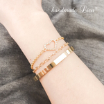 simple gold BAR×chain ３連バングル　ハート