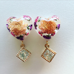 押し花レジンぷっくりハートチャーム イヤリングorピアス