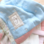 【sale】やわらか6重ガーゼケット　りぼん柄／セレストブルー2