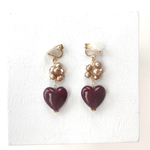 【SALE 30%OFF】ボルドーハートと淡水パールのピアスorイヤリング