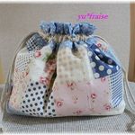 保冷ランチ巾着（お弁当入れ）☆ブルー系ローズパッチ柄