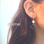 【再販3】べっ甲風スクエア×コットンパール風ビジューピアス*イヤリング*樹脂ノンホールピアス*