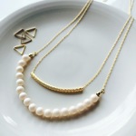上品パールとゴールドパイプのWネックレス♩【white】