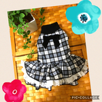 U／Shiho《SSサイズ現品限り》白黒チェックのふりふりワンピース犬服