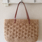 麻ひもミニバッグ 松編み 本革持ち手
