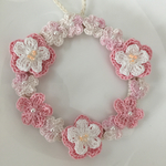 レース編みお花のリース★ひな祭りにも★ピンク